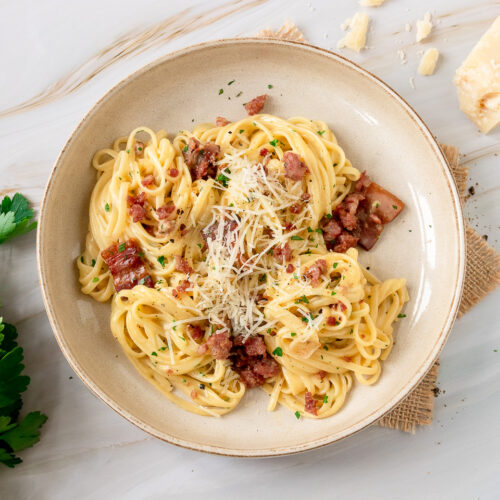 Linguine Carbonara mit Salsiccia nach Jamie Oliver Rezept