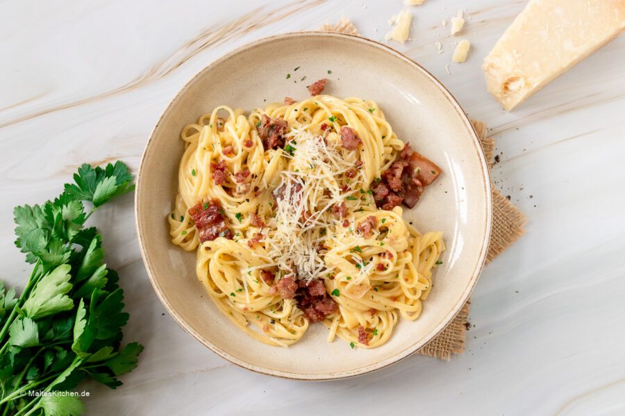 Linguine Carbonara mit Salsiccia nach Jamie Oliver Rezept