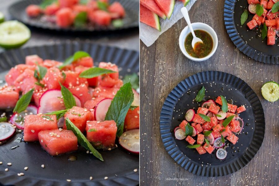 Wassermelonen-Salat mit Sesam und Minze