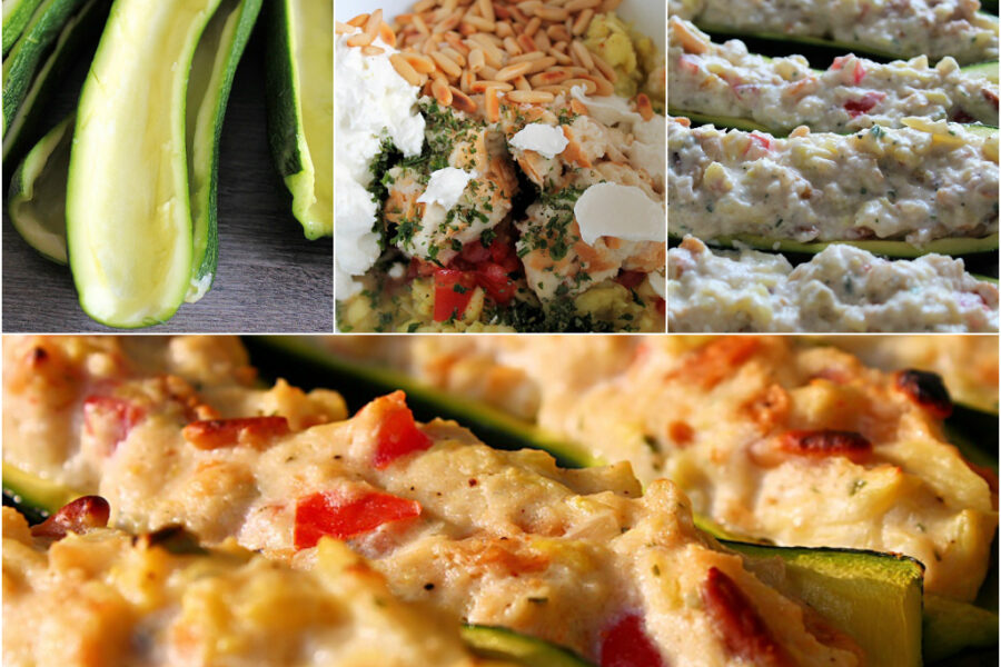 Leckere mit Ziegenkäse gefüllte Zucchini