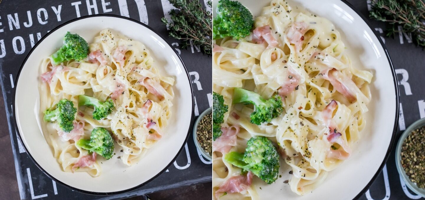 Rezept für Tagliatelle mit Schinken und Brokkoli in Käsesauce