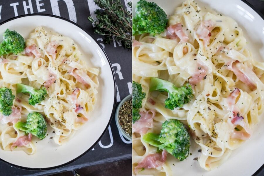 Rezept für Tagliatelle mit Schinken und Brokkoli in Käsesauce