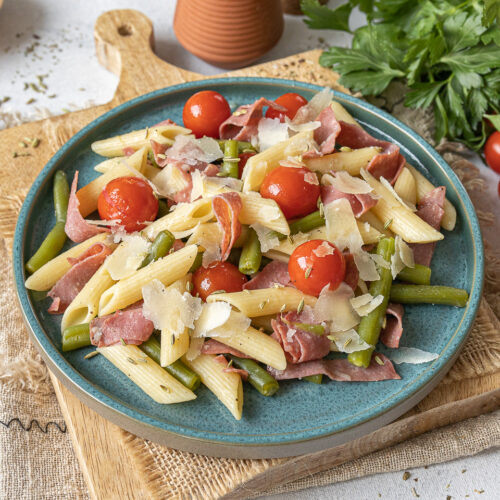 Rezept Penne mit Bohnen, Kirschtomaten und Fenchelsalami
