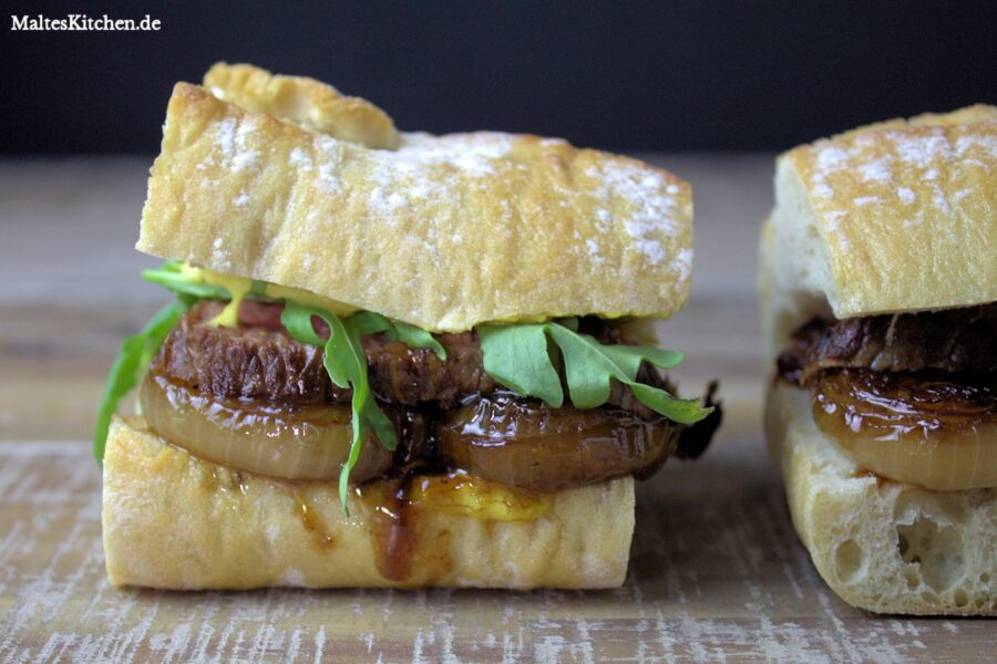 Rezept für ein Steak-Zwiebel-Sandwich nach Jamie Oliver