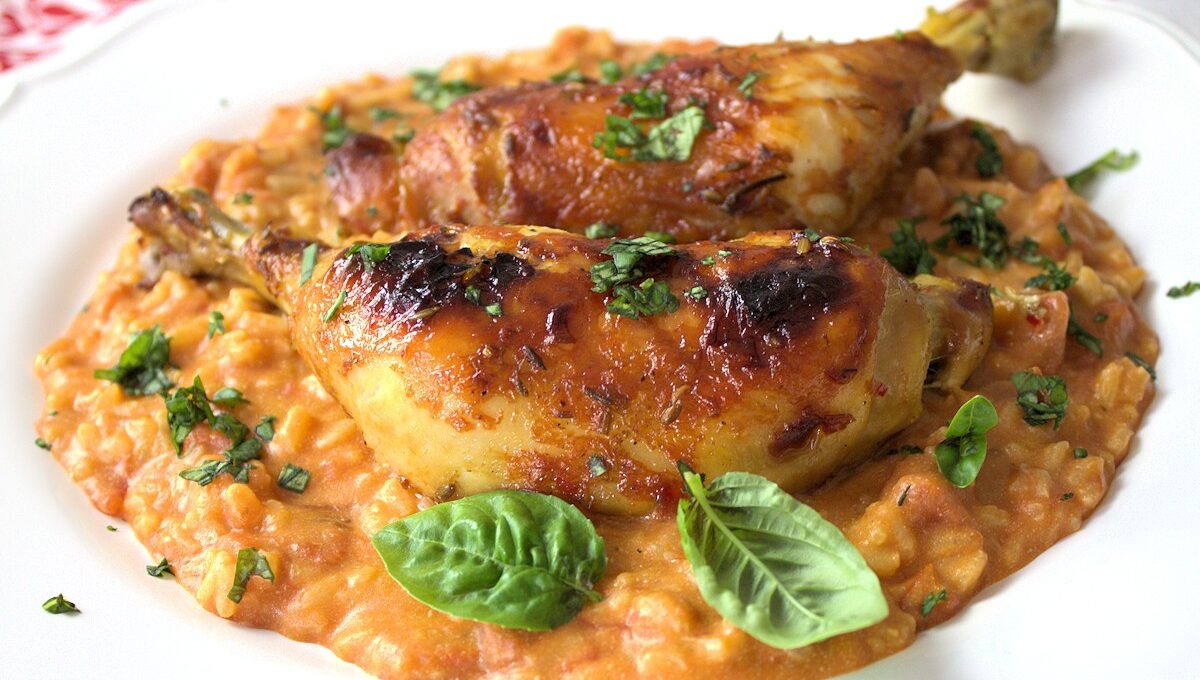 Rezept für ein Orangenhähnchen mit Tomatenrisotto