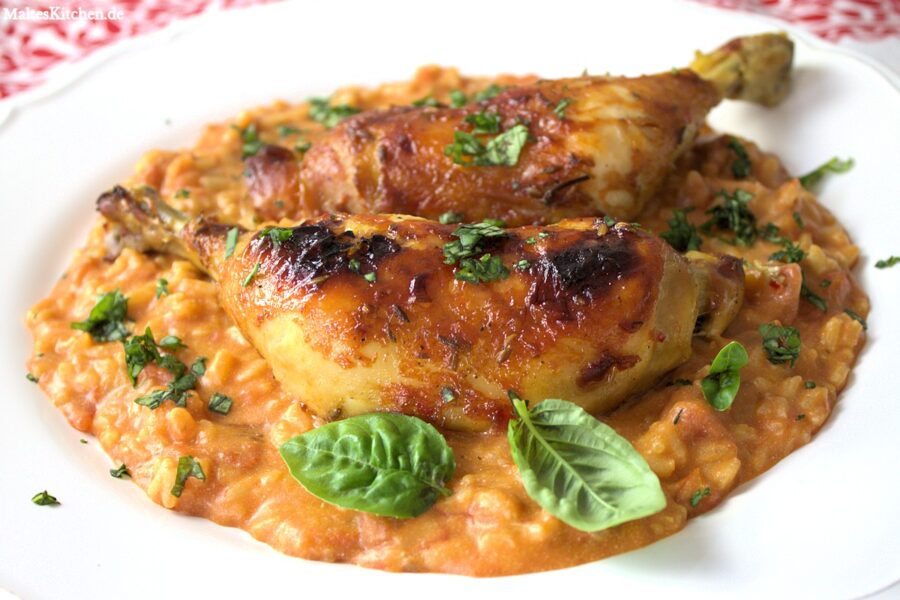 Rezept für ein Orangenhähnchen mit Tomatenrisotto
