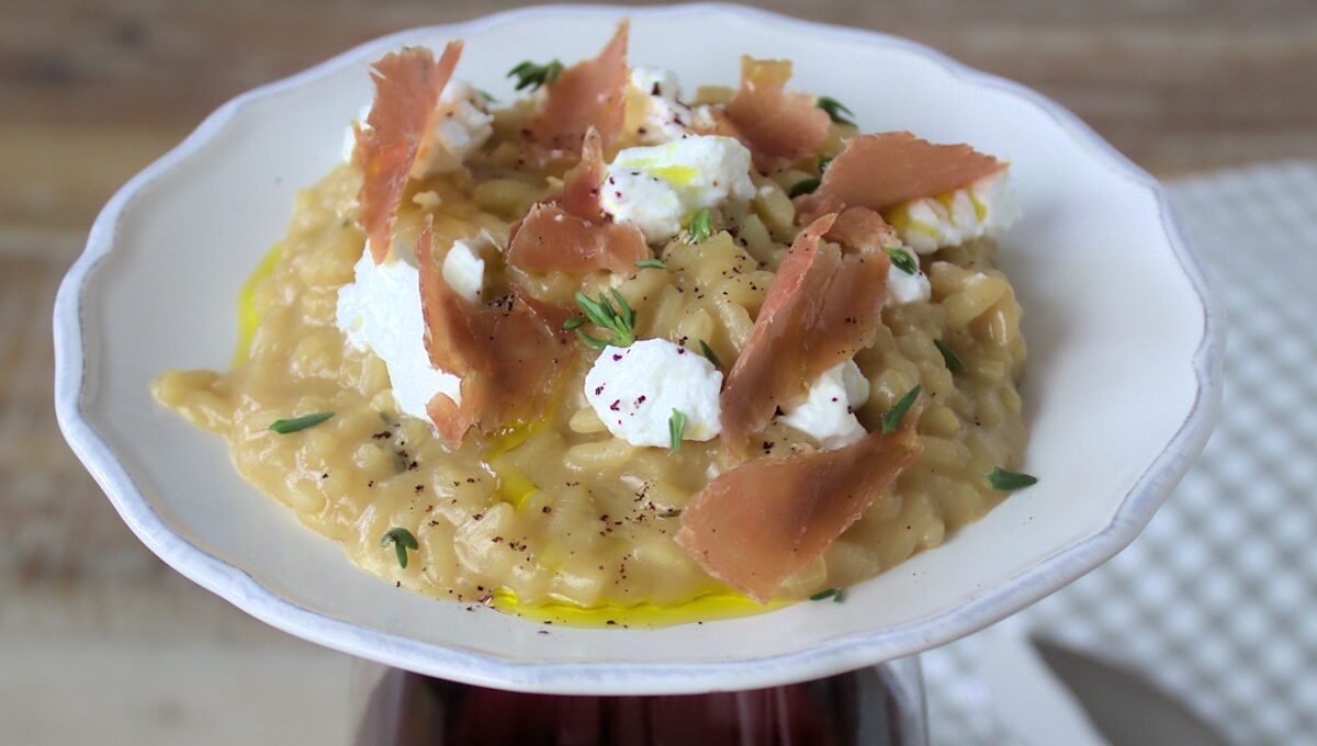 Rezept für ein Risotto mit Ziegenfrischkäse und Schinken von Jamie Oliver
