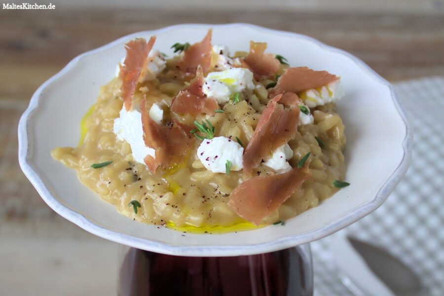 Rezept für ein Risotto mit Ziegenfrischkäse und Schinken von Jamie Oliver
