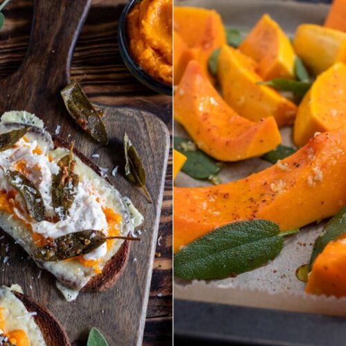 Rezept für ein Sandwich mit Butternuss Kürbis, Salbei, Ricotta