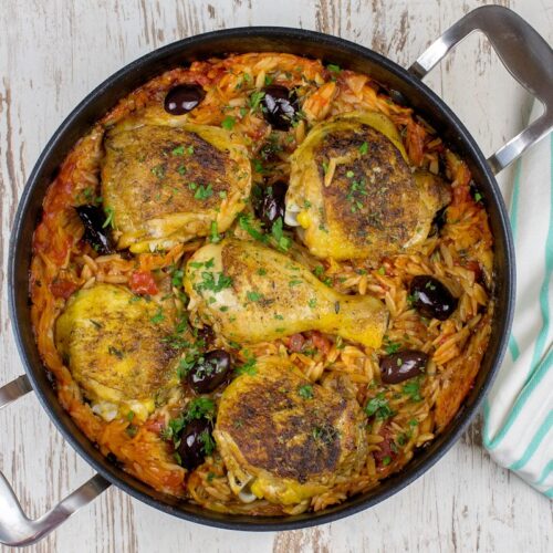 Rezept Kritharaki mit Hähnchen und Oliven
