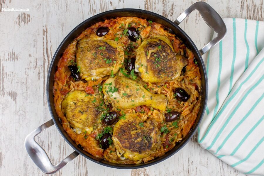 Rezept Kritharaki mit Hähnchen und Oliven