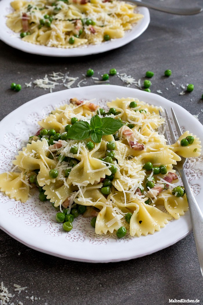 Schnell und Lecker, Farfalle mit Erbsen,Minze und Pancetta