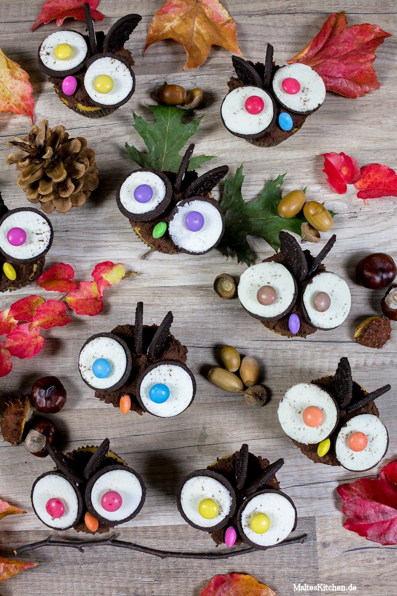 Niedliche Eulen-Muffins mit Oreokeksen