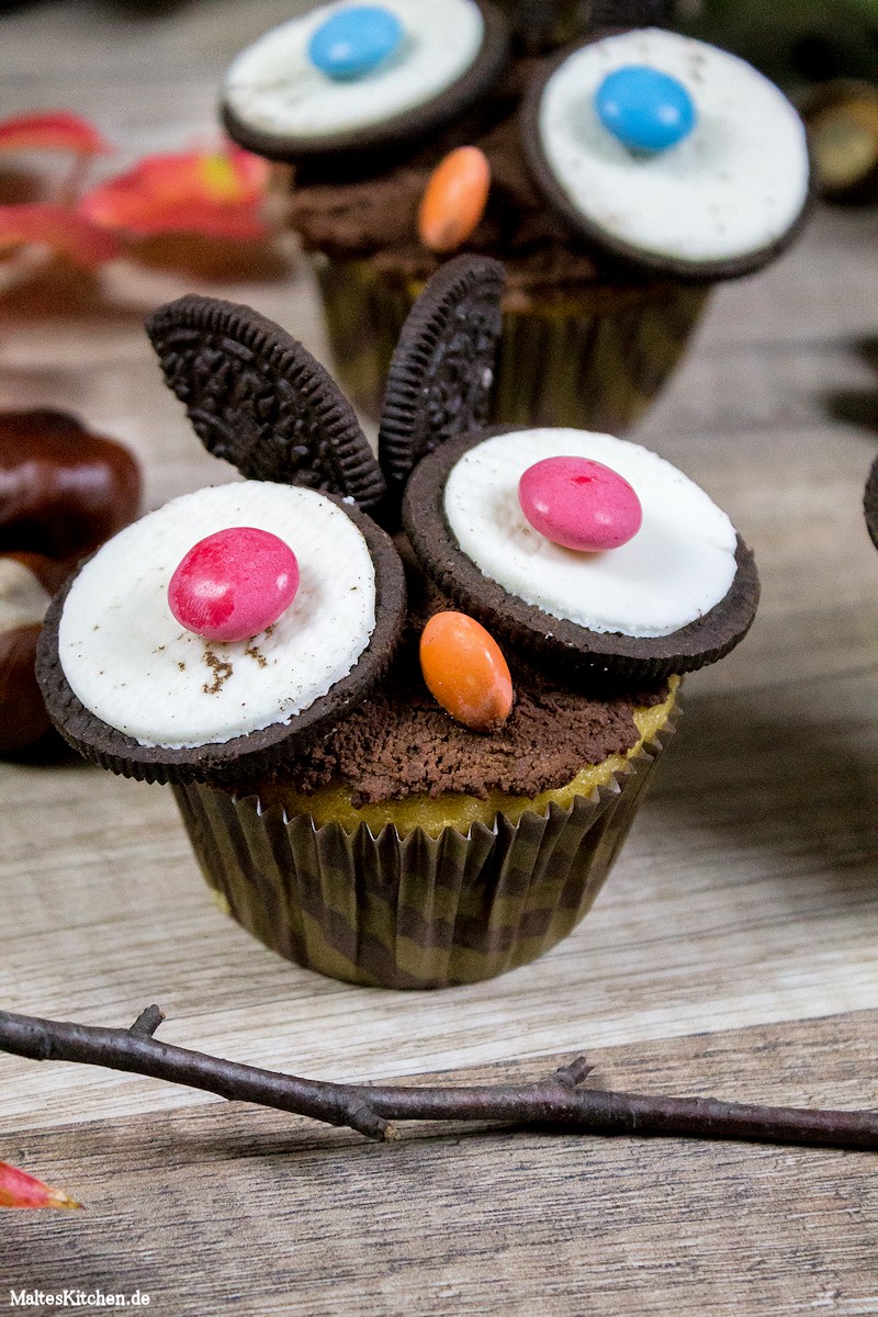 Eulen-Muffins mit Augen und Ohren