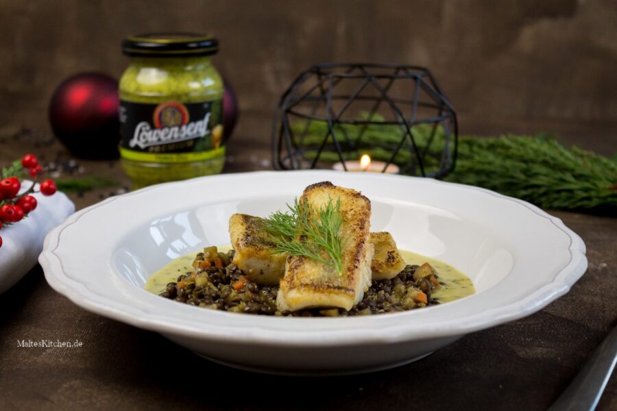Zander auf Linsengemüse mit Dill-Senf-Sauce