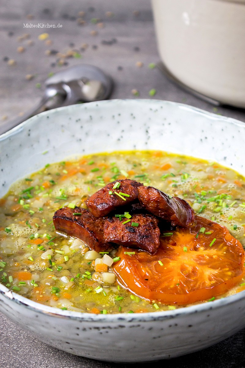 Linsensuppe mit krosser Chorizo