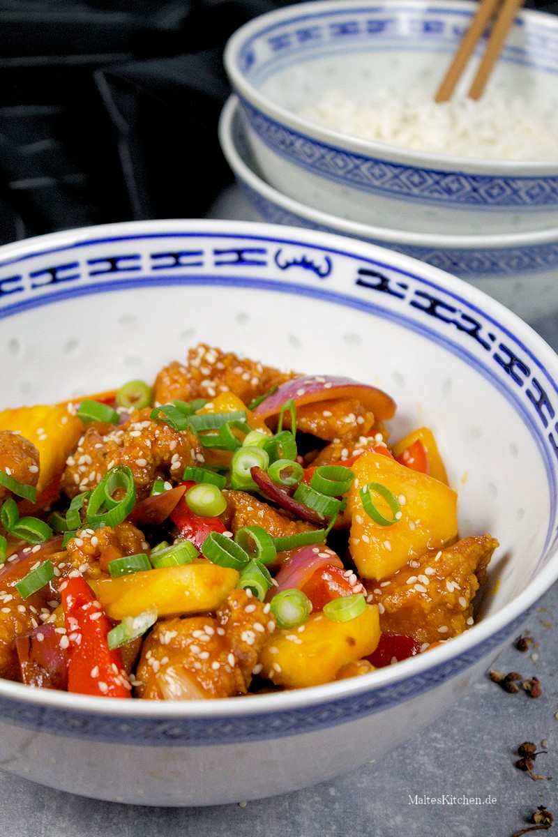Knuspriges Hähnchen, Ananas, Süßsauer