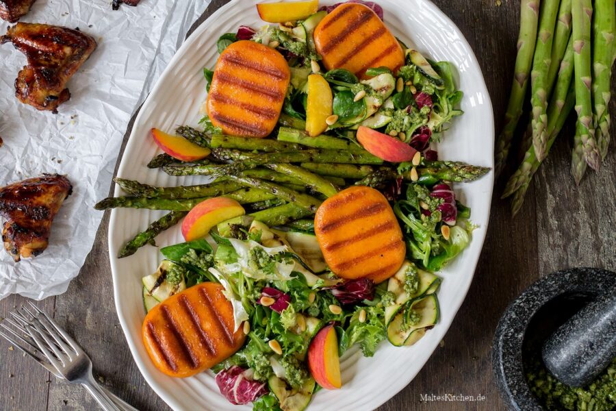 Rezept Spargelsalat mit Pfirsichen und Grill Talern