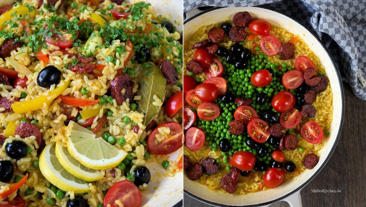 Rezept für eine Gemüse Paella mit Chorizo