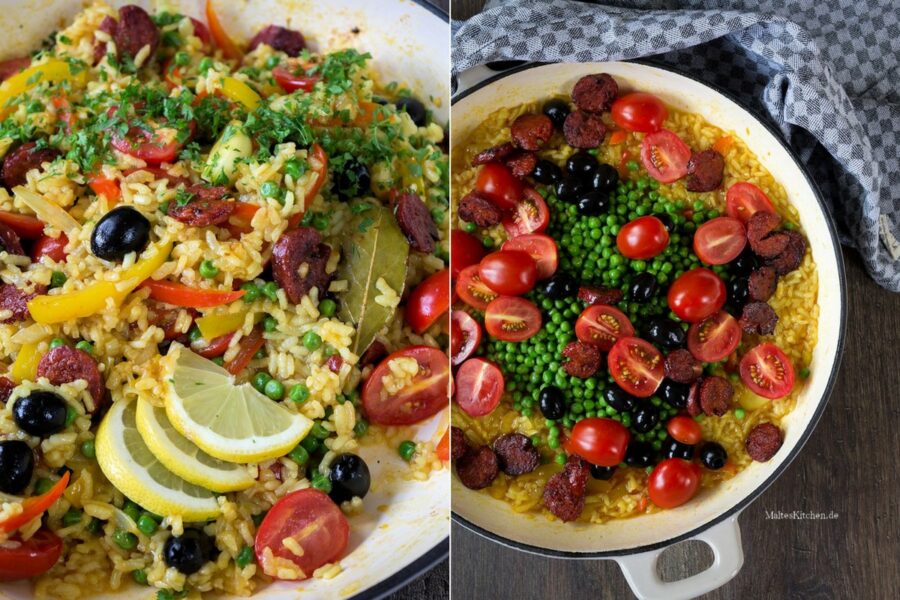 Rezept für eine Gemüse Paella mit Chorizo
