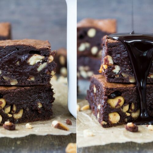 Rezept für einen saftigen Schokoladen Brownie mit Erdnüssen