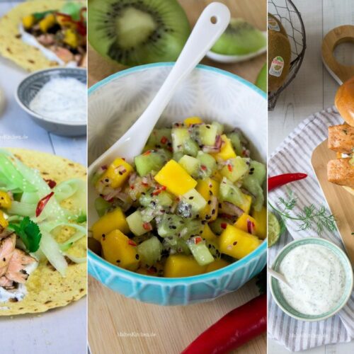 Rezept für Wraps mit Lachs und Kiwi-Mango-Salsa