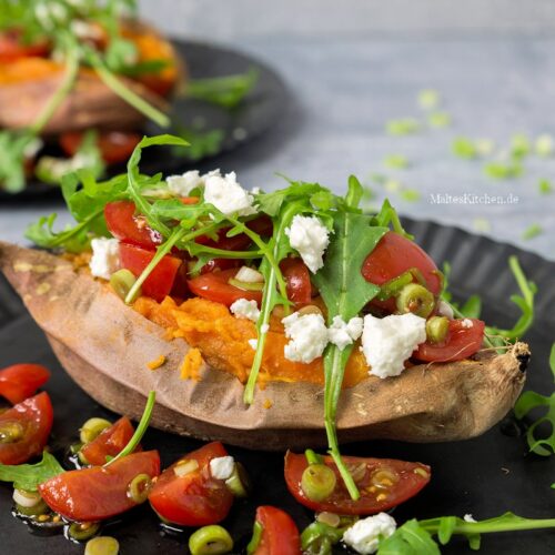 Rezept für Süßkartoffeln mit Tomaten und Feta
