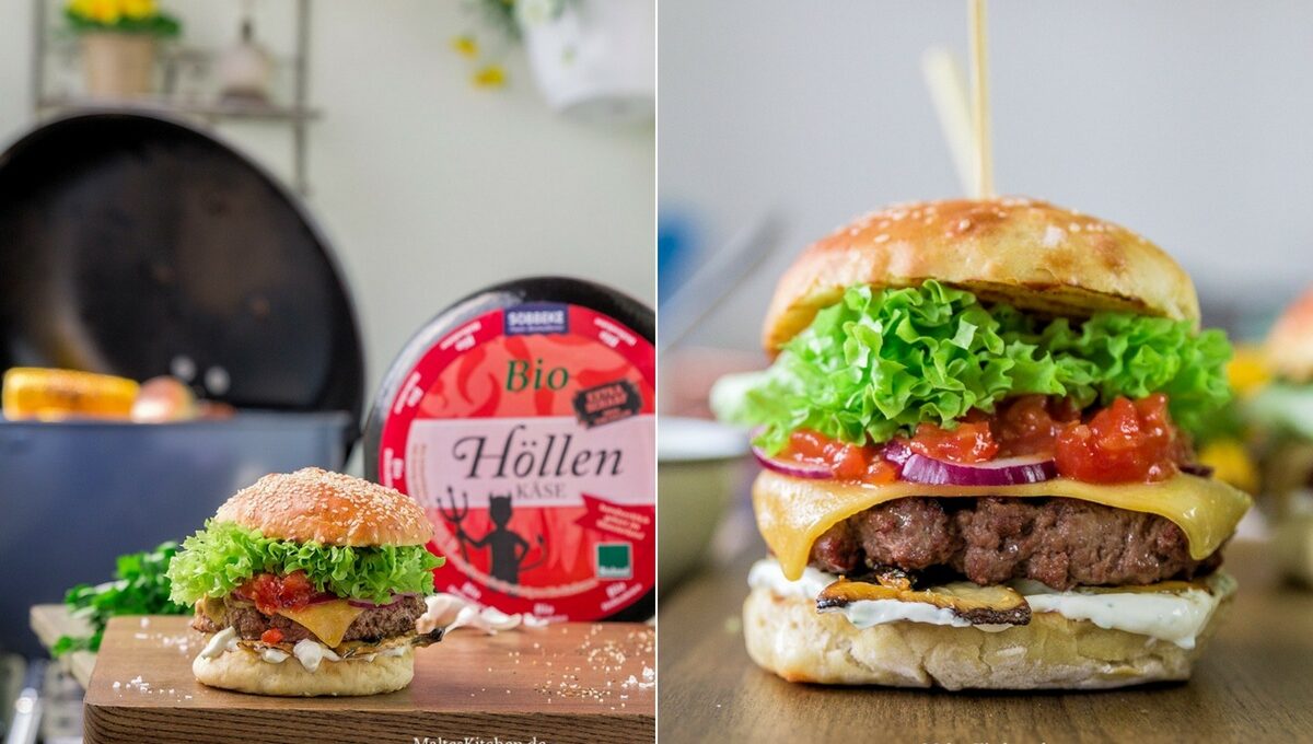 Rezept Beef Burger mit Kräuterseitlingen, Höllenkäse, Tomaten-Salsa