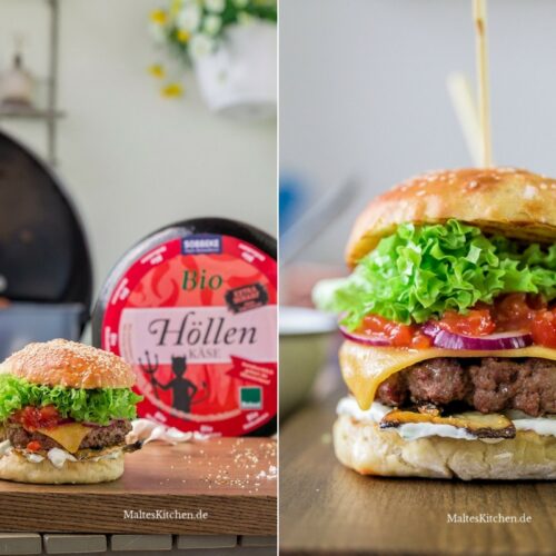 Rezept Beef Burger mit Kräuterseitlingen, Höllenkäse, Tomaten-Salsa