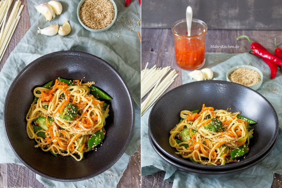 Rezept Nudelns aus dem Wok mit Gemüse, süß-sauer