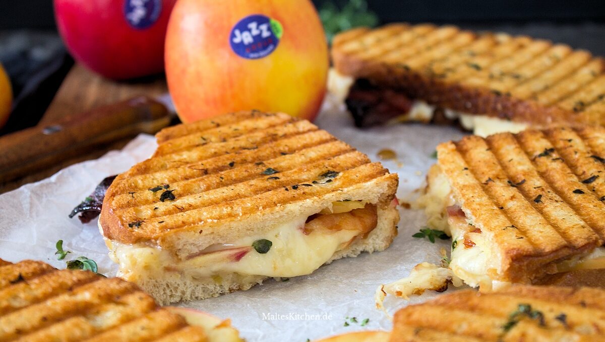 Rezept für ein grilled Cheese Sandwich mit Äpfeln und Bacon