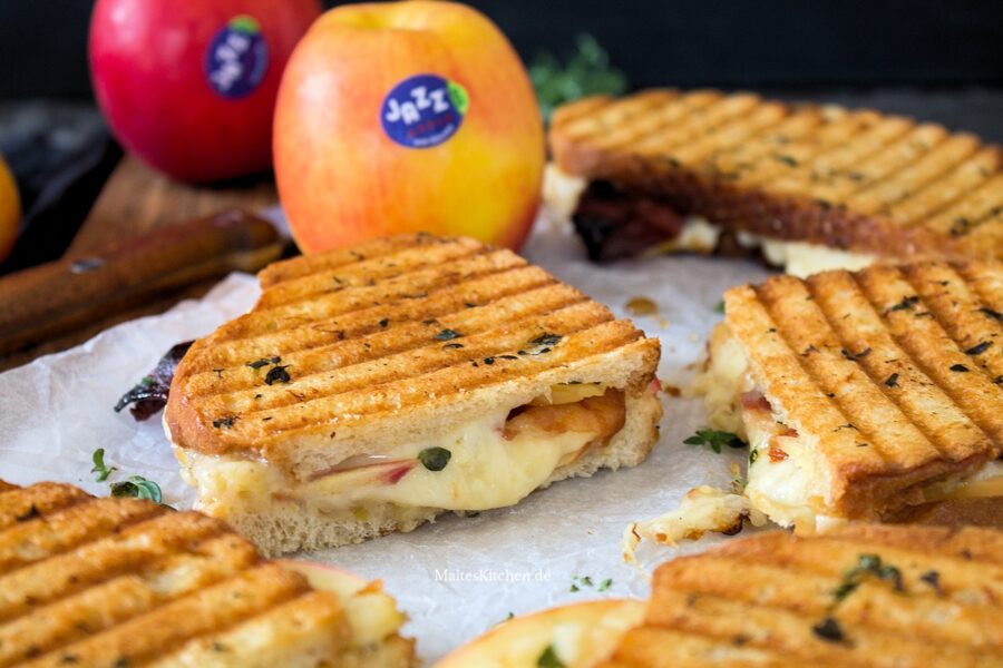 Rezept für ein grilled Cheese Sandwich mit Äpfeln und Bacon