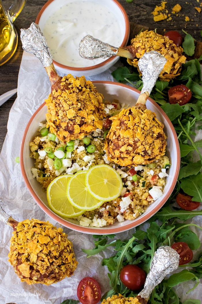 Hähnchen Lollipops mit Tortilla Kruste