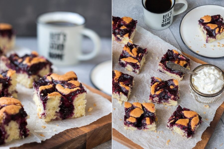 Rezept für einen einfachen Blaubeer-Kokos-Blechkuchen