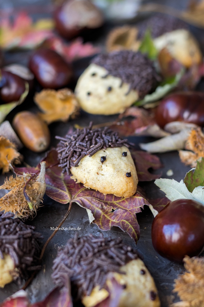 Igel kekse aus Mürbeteig mit Schokolade