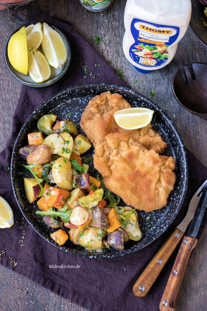 Leckeres Schnitzel Wiener Art mit Kartoffel-Kürbis-Salat