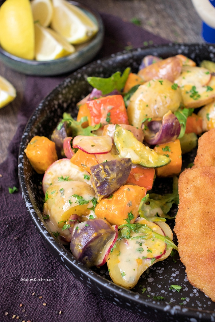Super leckerer Kartoffel-Kürbis-Salat vom Blech