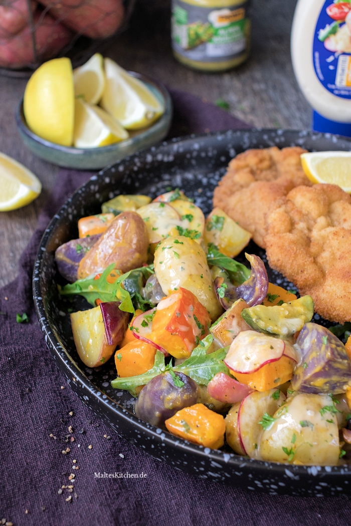 Kartoffelsalat vom Blech mit Kürbis und Thomy Salatmayonnaise