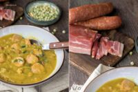 Rezept für eine klassische Erbsensuppe mit Würstchen und Speck