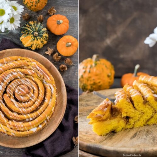 Rezept für eine riesige Pumpkin Spice Hefeteigschnecke mit Kürbis
