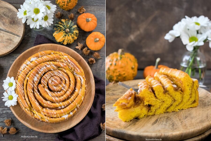 Rezept für eine riesige Pumpkin Spice Hefeteigschnecke mit Kürbis