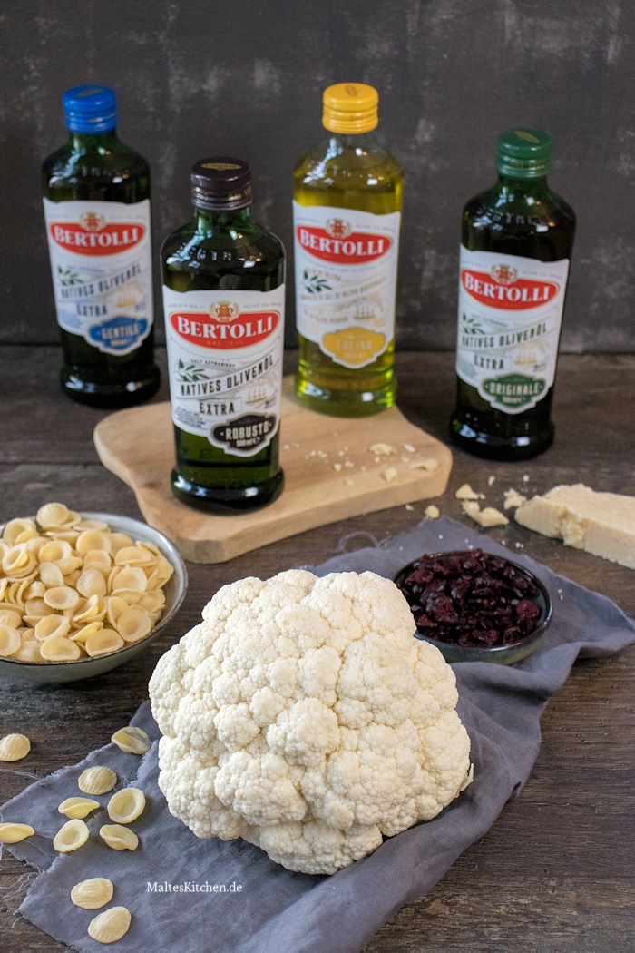 Ein paar Zutaten für meine Orecchiette mit Bumenkohl und Cranberrys