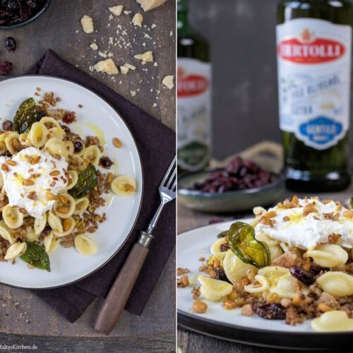 Rzeept für Orecchiette mit geröstetem Blumenkohl, Cranberrys und Burrata