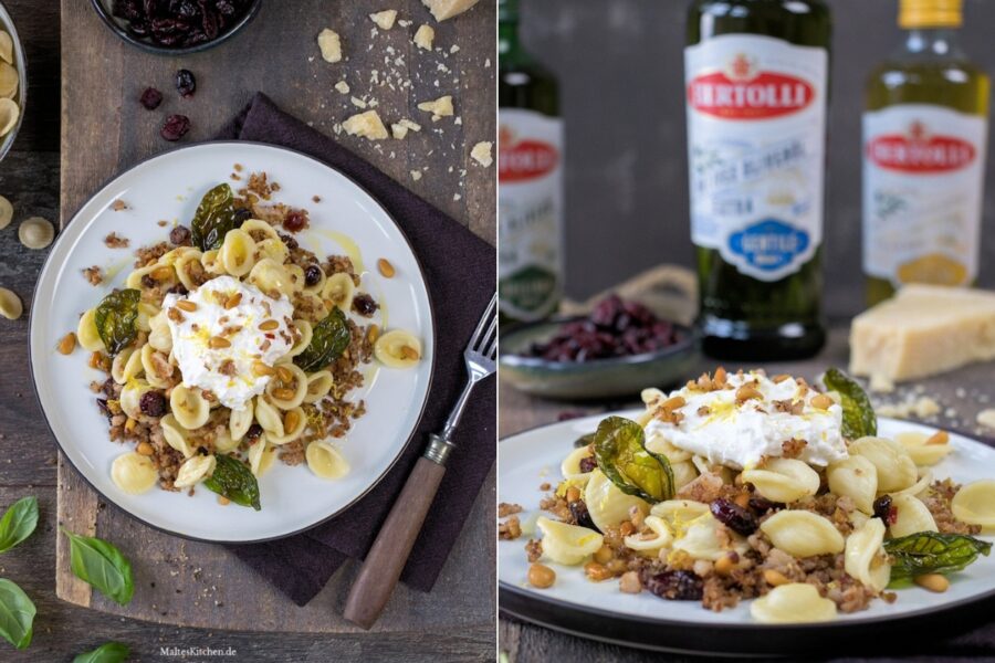 Rzeept für Orecchiette mit geröstetem Blumenkohl, Cranberrys und Burrata