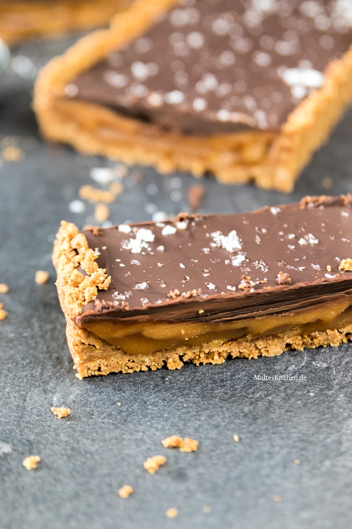 Tarte mit Schokolade, Karamell und Meersalz