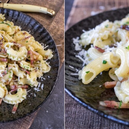Rezept für schnelle Pasta mit Speck und Zwiebeln
