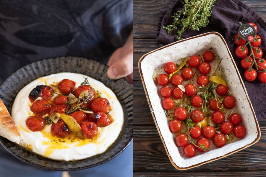 Rezept für im Ofen geröstete Honigtomaten mit Joghurt