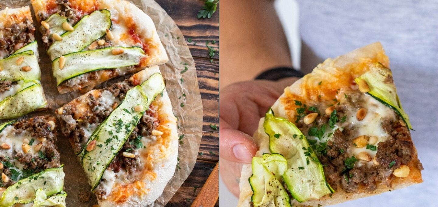 Rezept orientalische Pizza mit Hackfleisch, Zucchini und Taleggio vom Grill