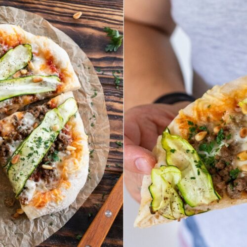 Rezept orientalische Pizza mit Hackfleisch, Zucchini und Taleggio vom Grill