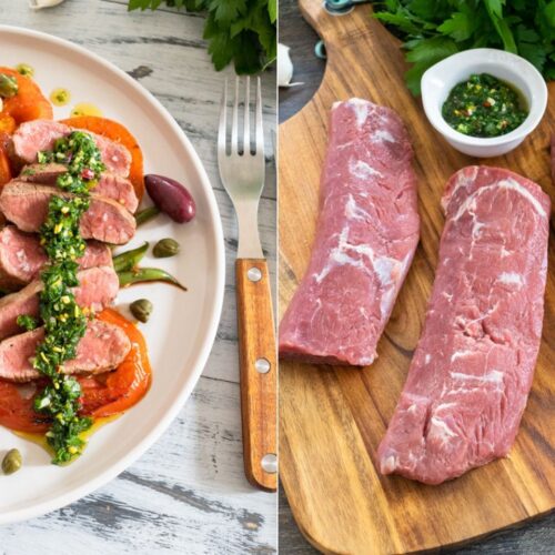 Rezept saftiger Lammrücken mit grünen Bohnen udn gebratenen Ochsenherztomaten
